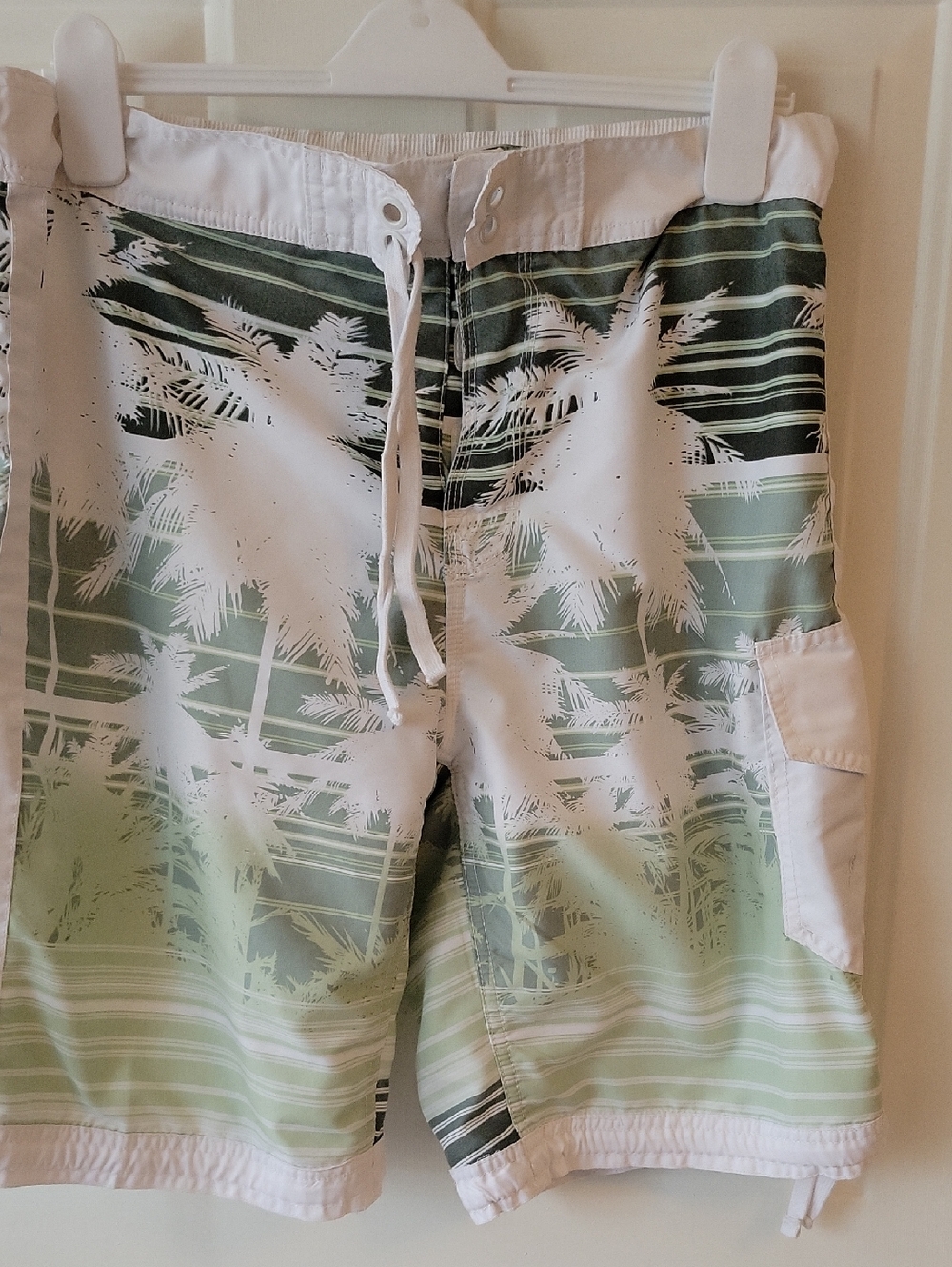 Men's Light Green Palm-Print Swim Board Shorts